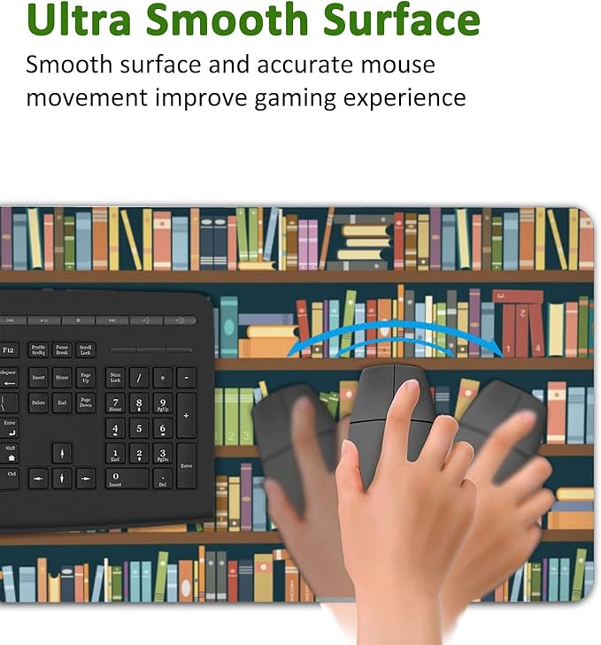 Bookshelves Full of Books Gaming Mouse Pad XXL Large Desk Mouse Pad Keyboard Mat with Stitched Edges Waterproof Non-Slip Desk Mat for Laptop,Keyboard,Computer 35.4 * 15.7 Inch