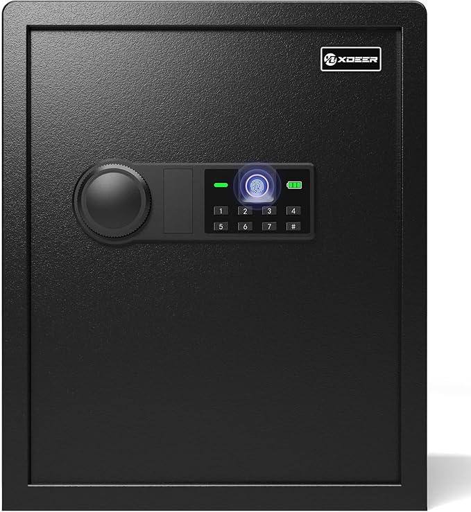XDeer Biometric Safe Box, Quick-Access Security Safe Box with Upgraded Fingerprint, Steel Handgun Safe Lock Box for Kid/Home/Office (1.69 Cubic Feet)