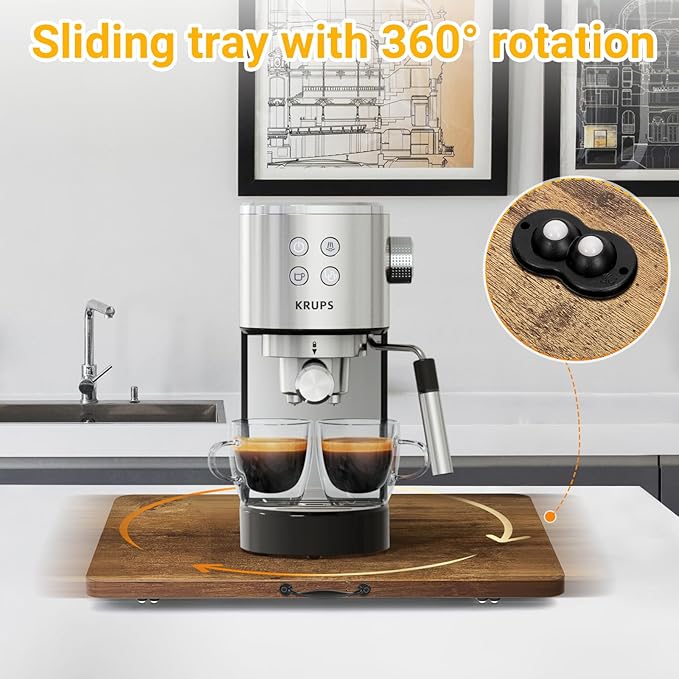 Sliding Tray for Coffee Maker, 360° Rotating Appliance Slider for Kitchen Appliances, Wooden Sliding Tray Suitable for Kitchen Countertops and Kitchen Appliances.(Brown, Large)