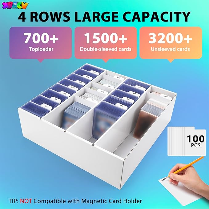 Trading Card Storage Box, 4 Row 3200 Count Collector Cards Box with Divider, White Corrugated Cardboard Compatible with Top Loader Organizer Sorting Tray Box for Sports Cards, MTG, TCG Cards (5-Pack)