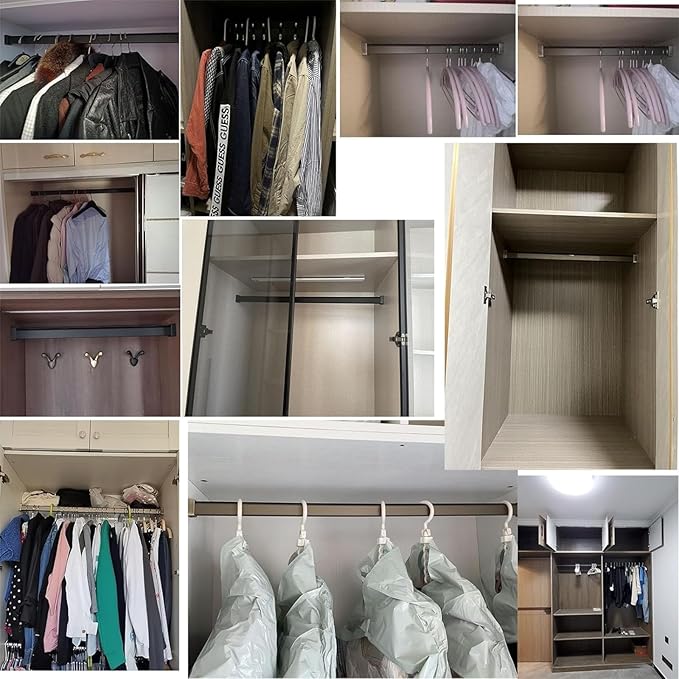 Square Closet Rods-Cuttable, Removable-Heavy Duty Black Wardrobe Rods and Brackets-Commercial, 12 16 18 24 28 30 60 72 In-Suitable for.Laundry.Home.Hotel.Clothing Store (Silver,16in)
