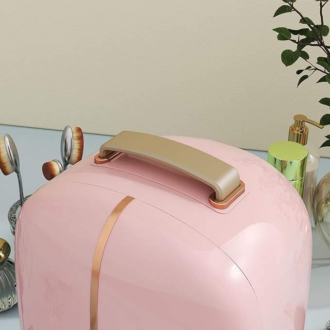 HOMCOM Portable Skincare Fridge with LED Display, 12L Mini Fridge for Beauty, Makeup and Cosmetics, Small Refrigerator Cooler for Bedroom, Home Office, Desktop, Pink