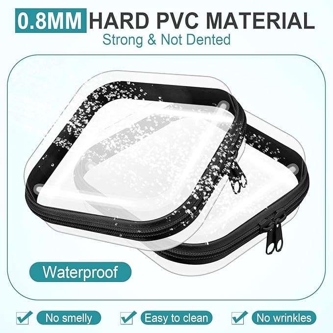 Sanwuta 6 Pcs Clear Hard Zipper Case Hard Plastic Zipper Pouches Transparent Makeup Bag Pencil Pouches for Travel Snacks Christmas Trinket Storage Organizer Box(Black,5 x 5 x 2 Inch)