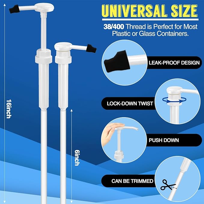 6 Pcs 5 Gallon Pump Dispenser 38-400 1 oz Dispenser Pump for Large Gallon Bucket with 50cm Extended Tube, Cap to Avoid Dripping, Great for Shampoo, Conditioner, Bleach Liquid, Laundry, Detergent, Oil