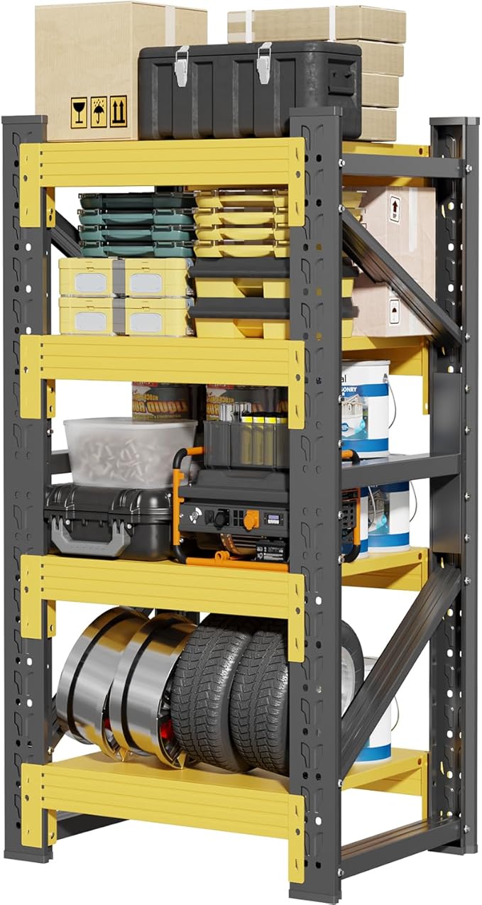 32" W Garage Shelving,4-Tier Heavy Duty Storage Shelves Unit with Adjustable Metal Shelf for Warehouse,Basement,Workshop,3200LBS,32" W x 20" D x 79" H,Black&Yellow