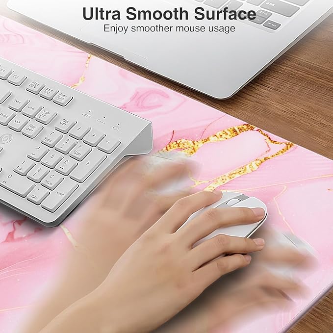 Wireless Charging Mouse Pad, 31.5"x15.8" Large Gaming Desk Mat for Keyboard/Laptop, Waterproof Ultra-Smooth Surface, Non-Slip Base, with 20W PD Adapter, Pink Marble