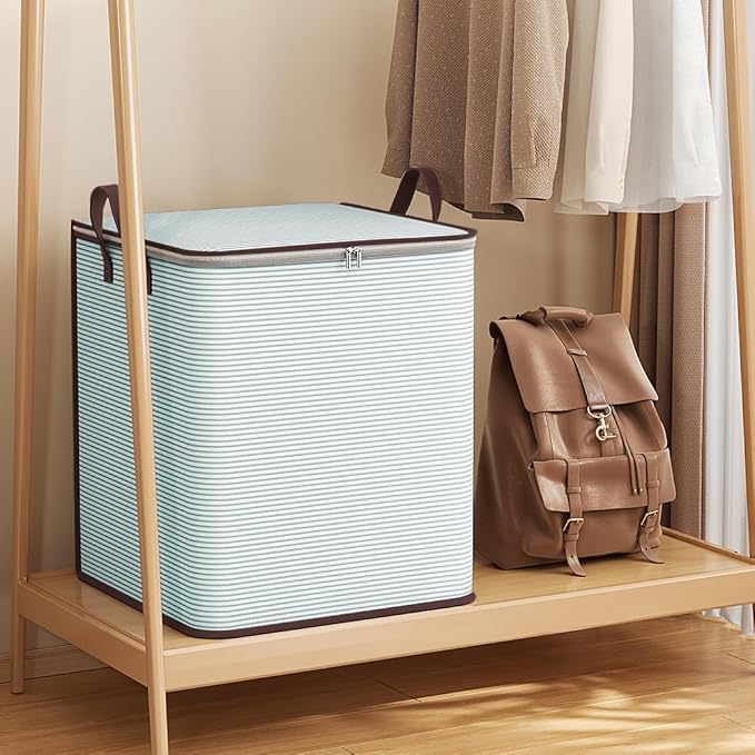 Blanket Storage, 100L Foldable Storage Bin, Large Clothes Organizer Bags, Collecting Containers with Handle Zippers Blanket Organization for Bedroom Closet Comforter Sheets Pillow