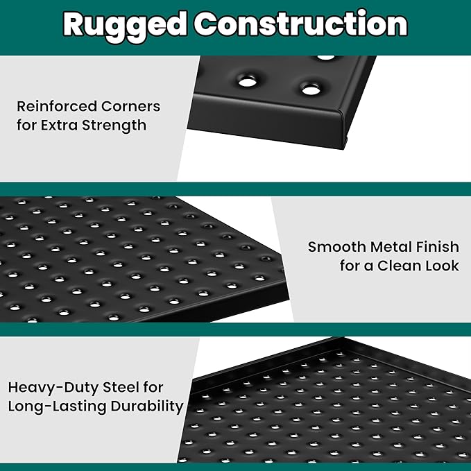 EVERHANGER Metal Pegboard Panels 24" x 12", Heavy Duty Steel Peg Boards for Garage, Pegboard Wall Organizer for Tool Storage and Organization, Black, 5 Pack
