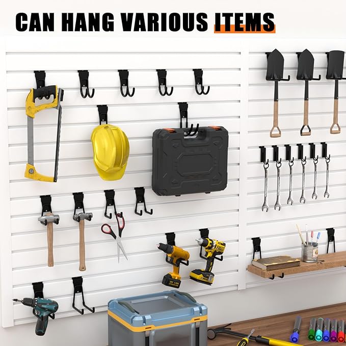 18PCS Black Slatwall Hooks, Garage Slatwall Accessories, Multi Size Slat Wall Accessory, Utility Hooks for Slatwall