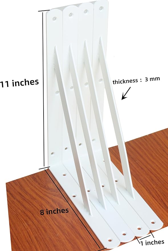 16 Pack L11 x H 8" White Heavy Duty Shelf Brackets with Screws Metal Shelf Brackets Shelf Support Angle Brackets for Shelves L Brackets Heavy Duty Floating Shelf