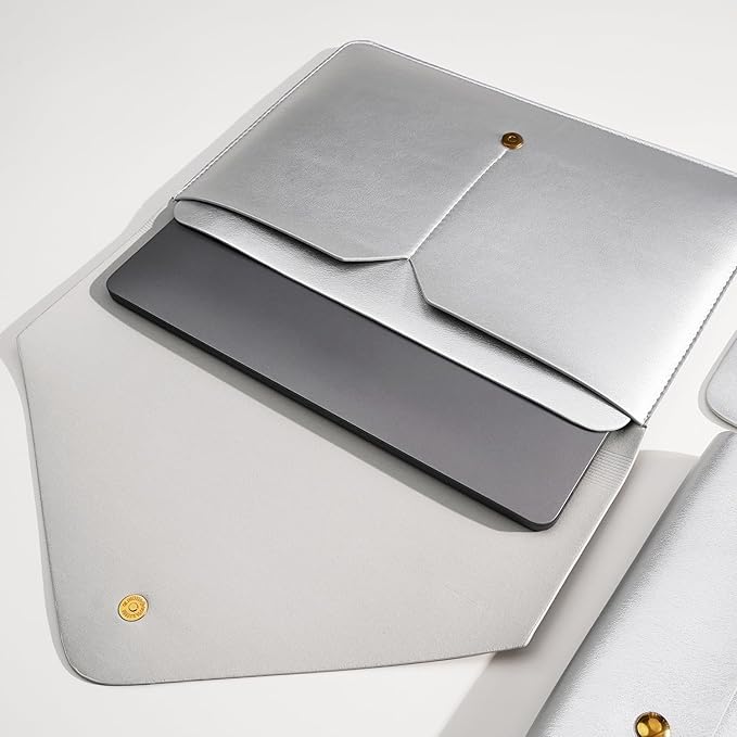PU Leather Laptop Sleeve Compatible with New 14 inch MacBook Pro A2992 A2918,Old MacBook Pro Air 13, Surface Laptop 7th Gen 13.5, Thinkpad X1 Carbon 14 Set of 4PCS Color Silver