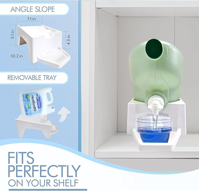 TidyFriend 2 Pack Laundry Detergent Dispenser with Tray, Laundry Soap Dispenser with Non-Slip Rubber Feet for Washing Room Organization, Easy Pour (White)