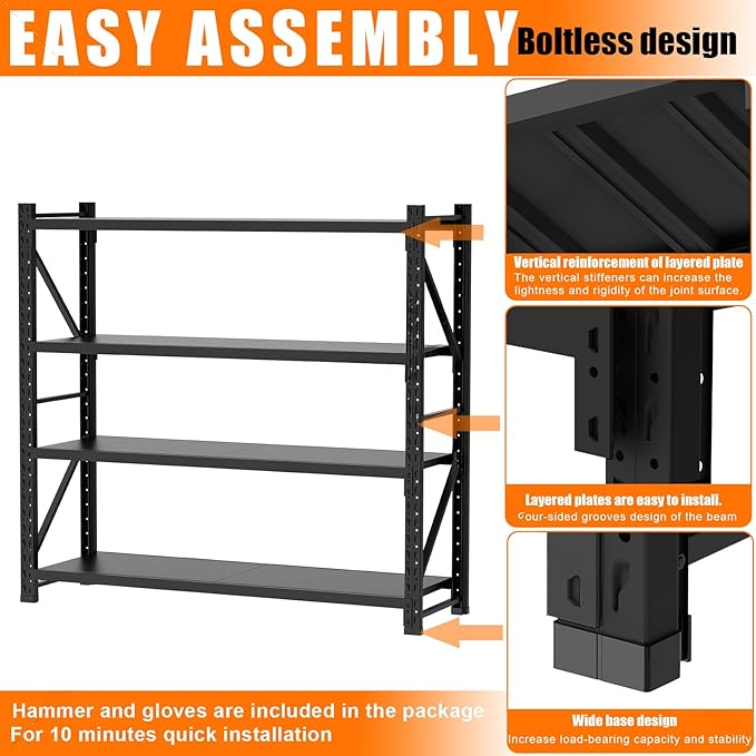torage Shelves,Garage Shelving Heavy Duty Metal Adjustable Garage Shelves, Shelving Units Industrial Shelving for Warehouse (Black, W47.2*D23.6*H79)
