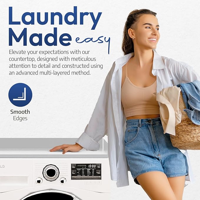 OfficeSimpli Large Washer Dryer Countertop 30 x 58 - Made in USA - Heavy-Duty Laundry Countertop Over Washer and Dryer, Laundry Room Countertop Organization Solution with Non-Slip Pads, Glacier White
