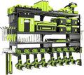 Power Tool Organizer Wall Mount,Heavy Duty Metal 4 Layer 8 Slots Drill Holder,Garage Cordless Storage Rack with Screwdriver Plier Hammer Holder for Workshop Carport Basement