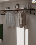 Clothes Rack 70in, Wall Mounted Garment Racks with Real Brown Wood Shelf, Heavy Duty Hanging Clothes Rack, Multi-Purpose Hanging Rod, Space-Saving Closet Storage