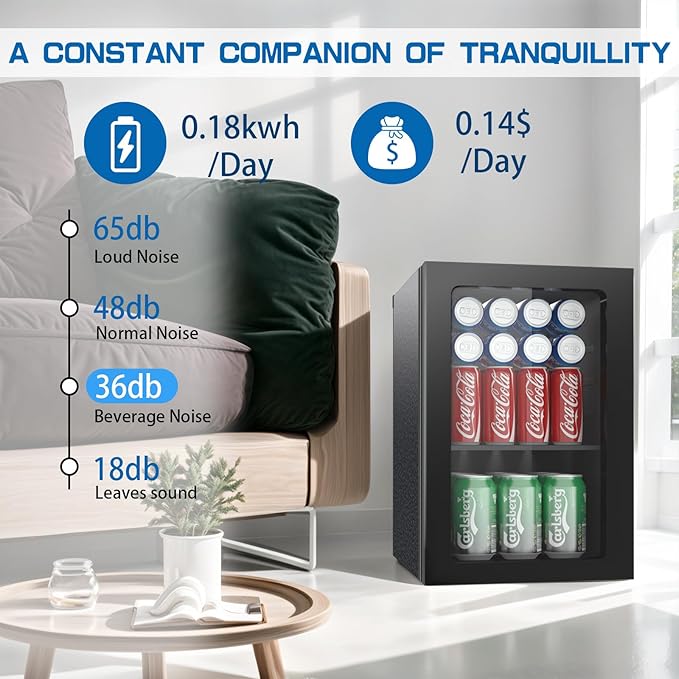 Compact Freestanding Beverage Refrigerator,24 Can/0.9 Cubic Feet Mini Fridge with Reversible Glass Front Door for Soda, Beer or Wine, Under Counter Small Refrigerator with Adjustable Shelves