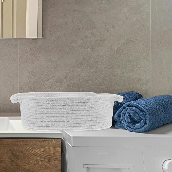 BESPORTBLE 2pcs Cotton Rope Storage Baskets with Handles Woven Small Shelf Bins for Clothes Home Organization and Decorative Use