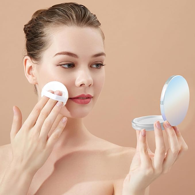 Tokusatsu 2-Pack Refillable Loose Powder Container with Puff & Mirror - 0.17 oz Travel Portable Empty Makeup Compact with Mesh for Women Girls, Silver Iridescent Silver
