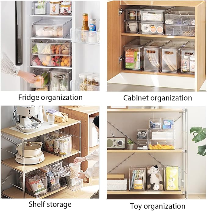 MineSign 4 pack Stackable Refrigerator Organizer Bins Pull-Out Drawers for Fruit and Veggies Storage Organizer for Fridge Clear Drawer Containers with Handle Divided Organization for Produce Saver