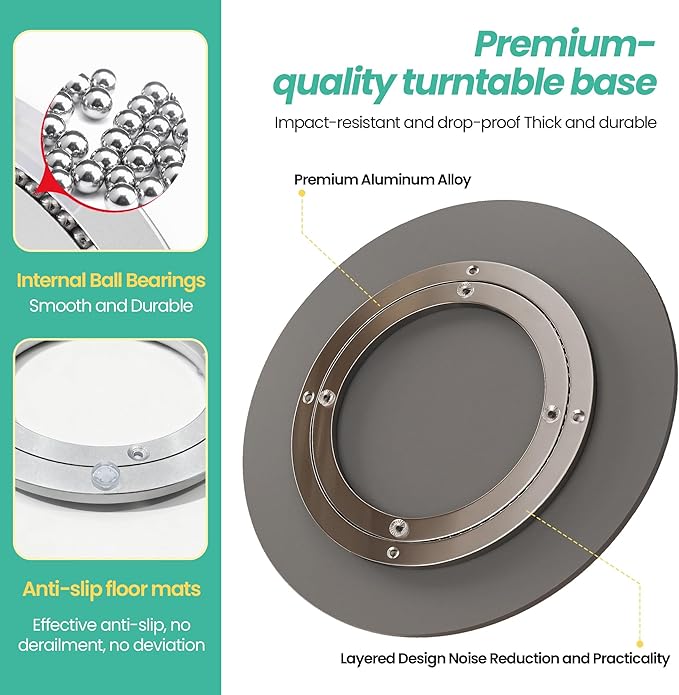 11.8" Lazy Susan Turntable – 360° Sinteredstone Silent Anti-Slip Turntable, Table Top Centerpiece for Kitchen, Pantry, Spice Rack, Refrigerator & Dining Table, Black