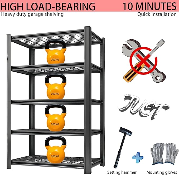 Standing Shelf Units Heavy Duty Storage Rack Industrial Wire Mesh Shelving Double Layer Support Floor Mount 5-Tier Black Steel for Garage Warehouse 3500LBS 84" H x 60" W x 23.5" D