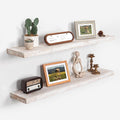 Axeman Floating Shelves for Wall - 40''W x 8'' D Rustic Solid Elm Wood Shelves for Storage, Wall Mounted Display Shelving with Invisible Heavy-Duty Metal Bracket (White Wash, 2PCs)
