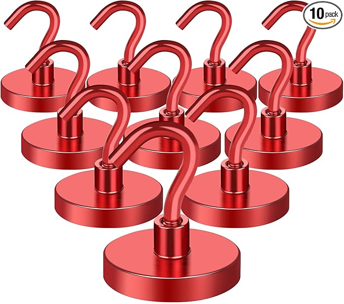 MIKEDE Strong Magnetic Hooks, 120Lbs Heavy Duty Magnetic Hooks for Cruise, Neodymium Earth Magnets with Hooks for Hanging, Super Metal Industrial Magnets for Grill, Storage (Yellow,10 Pack)