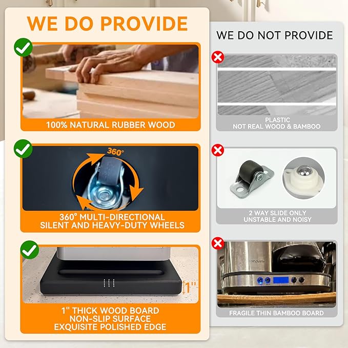 Wood Appliance Sliders with 360' Wheels, Sliding Tray for Coffee Maker & Heavy Kitchen Appliances,Countertop Appliance slider for Kitchen Appliance, Premium Wood Rolling Tray,No Assemble (Deep-Medium)