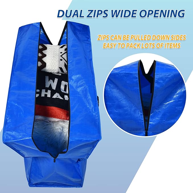 57 Gallon Extra Large Storage Bags, XXL Jumbo Large Moving Bags Heavy Duty, Storage Totes Moving Boxes Supplies for College, Foldable Duffle Bag for Travel, Christmas Tree Bag, 42x23x13.5inch - 2PACK