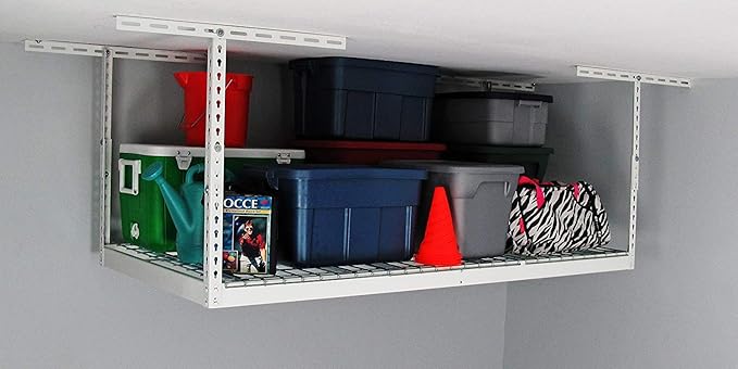 MonsterRax Garage Ceiling Storage Rack - Heavy Duty 400 lb Capacity, Adjustable Shelving, Ceiling Mount, 3x6 White (12"-21")