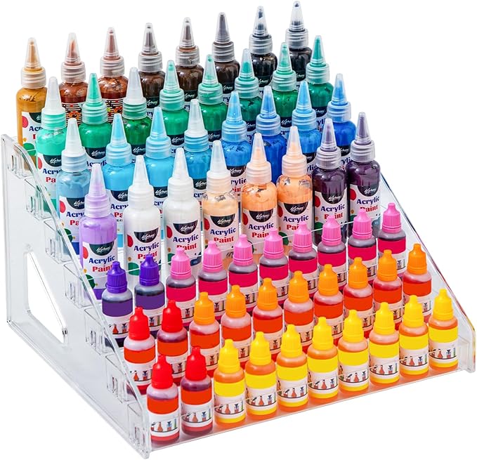 Acrylic Paint Organizer (7 Tier), Painting Bottle Holder, Clear Nail Polish Holder Rack Shelf, Acrylic Paint Storage Organizer, Craft Holder Rack for Alcohol Inks and Food Coloring (Clear)