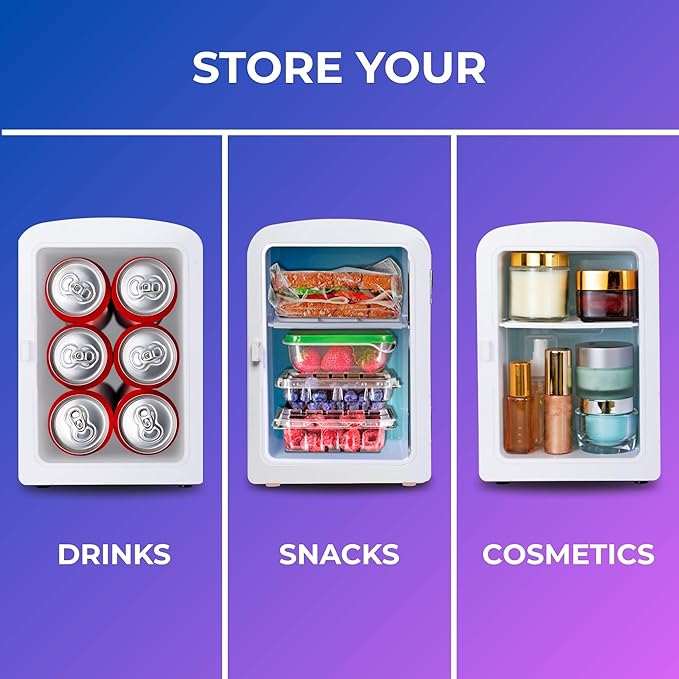 Coca-Cola 4L / 6-Can Mini Fridge with Multi-Color LED Light – Portable Thermoelectric 12V DC/110V AC Quiet Cooler/Warmer for Bedroom, Office, Car, Gaming Room, Mini Refrigerator for Drinks & Skincare
