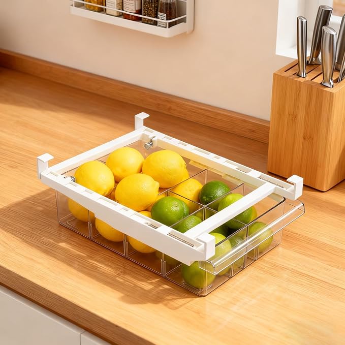 Fridge Drawer Organizer, Refrigerator Organizer Bins, Pull Out with Handle, fridge drawer organizer for Deli Meat, Cheese, Produce and More, Stretchable and Deep Storage (White-2)