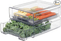 Plastic Clear Fridge Storage Organizer with Drawers & Drainer - Stackable Bins for Kitchen Fruit & Veggie Organization (2PCS, Medium)