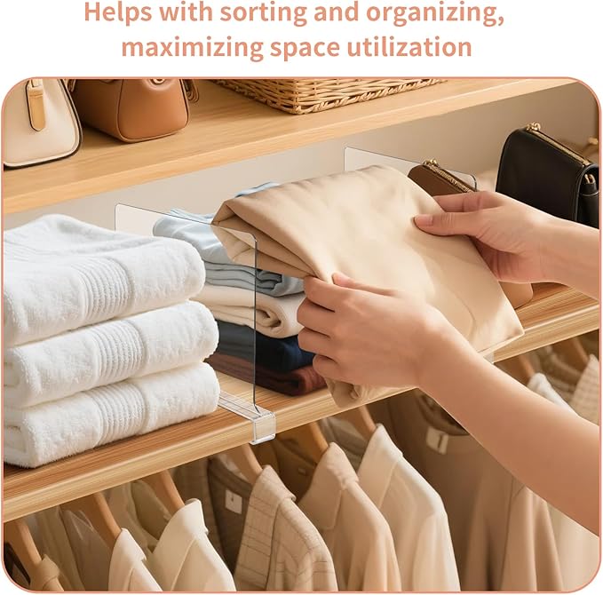 5 Pack Clear Shelf Dividers for Closets, Acrylic Dividers for Shelves, Closet Shelf Divider for Organization,Organizers & Separators for Shelf Storage, Home Closets, Cabinets