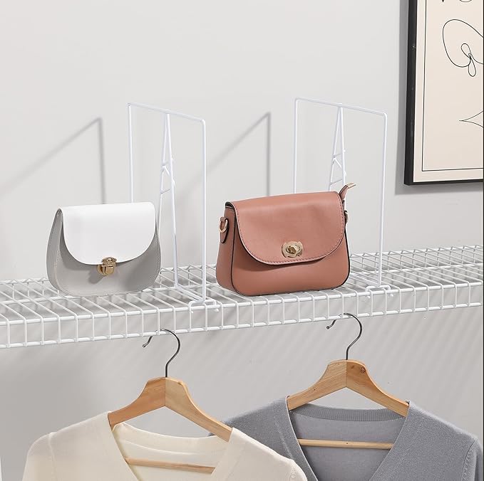 Wire Shelf Dividers - White Closet Organization & Storage Organizer - No Tool Shelf Divider for Wire Shelves - Metal Shelf Accessories – for 12“ Deep Wire Shelves – Tall 12” Height – 24 Pack