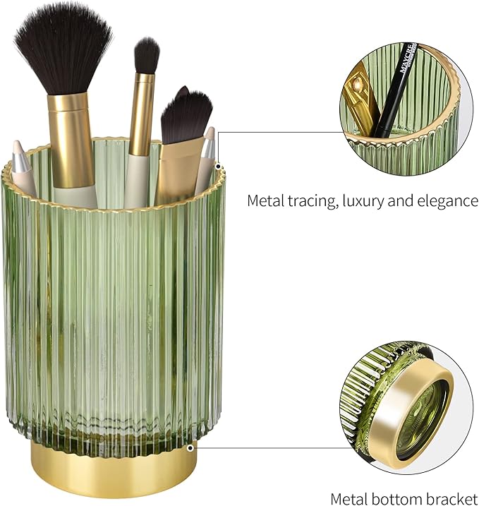 CANITORON Makeup Brush Holder,2 Pack Glass Makeup Brush Holder Organizer Store Cosmetic Tools,Eyeliner,Storage Organizer for Vanity,Bathroom and Bedroom Countertop Storage.(Green S+L)