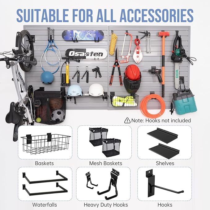 Slat Wall Paneling Garage Wall Organizer Slatwall Panels 4'x 2' Garage Slat Wall Storage Systems, Grey Slat Board PVC Wall Panels Slatwall Displays Garage Tool Organizer Wall Mount Ladder Bike Rack