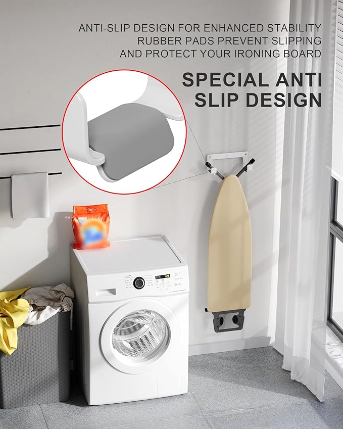 2PC Ironing Board Hanger Wall Mount Stainless Steel, Y T Leg Ironing Board Holder Wall Mount for Laundry Room, Iron Board Hooks for Wall Heavy Duty White