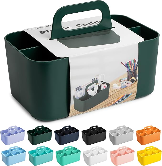 Tiawudi Multipurpose Caddy Organizer, Plastic Caddy with Handle, Stackable Desk Organizer for Stationery, Marker and Pencil, Office Supplies Organizer, Dorm Caddy