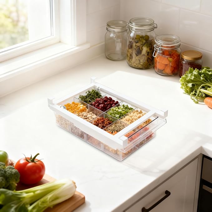 Fridge Drawer Organizer, Refrigerator Organizer Bins, Pull Out with Handle, fridge drawer organizer for Deli Meat, Cheese, Produce and More, Stretchable and Deep Storage (White-2)