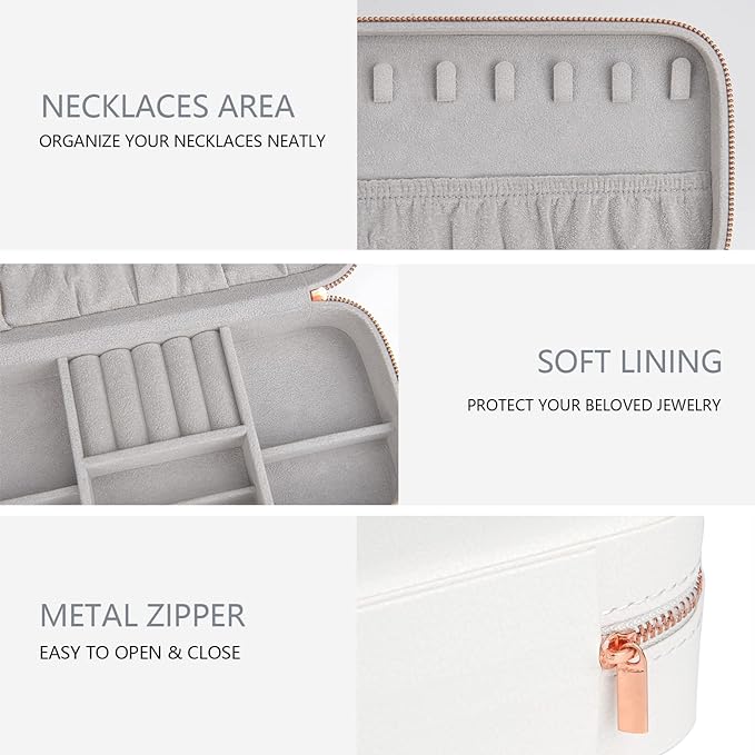 Jewelry Box Small Jewelry Boxes, PU Leather Portable Travel Jewelry Case, Large Capacity for Rings Earrings Necklaces Bracelets Watch, White C