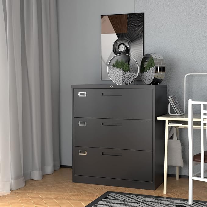 Lateral File Cabinet with Lock, 3 Drawer Large Metal Filing Cabinet,Home Office Lockable Storage Cabinet for Hanging Files Letter/Legal/F4/A4 Size-Assembly Required