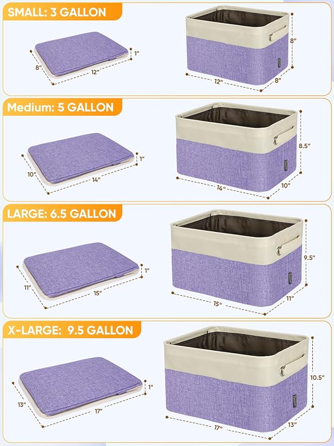 BALEINE 3 Pack Fabric Storage Bins for Shelves, Linen Storage Baskets for Organizing, Decorative Closet Bins for Clothes, Home (Lavender, 17''x13''x10.5'')