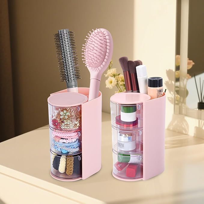 Hair Accessory Organizer, hair brush organizer, 3-Layer Clear Hair Accessories Organizer Rotatable Small Jewelry Box for Clip Earring Necklaces, The Latest Gift for A Girl. (white)