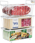iSPECLE Chest Freezer Organizer Bins - 3 Pack Small Stackable Deep Freezer Organizer Bins for Most 7 Cu.FT Chest Freezer Sort Frozen Meats, Freezer Storage Bins Easy Access Food without Digging, White