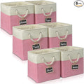 storage cubes 11x11x11[6 Pack],Fabric Storage Cubes with Rope Handles, Eco-Friendly Linen Collapsible Organizers for Closet, Nursery, Toys, Office, Bathroom – Dual Color Design.(White&Pink)