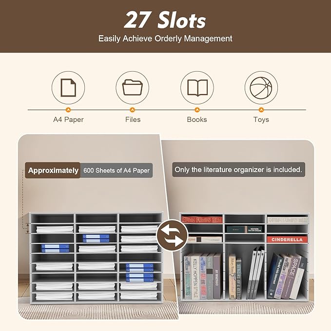 Mail Sorter Organizer, 27 Compartments Mailbox for Classroom, Desktop File Organizer with Adjustable Shelves, for Office Home Classroom, White