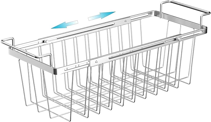 Orgneas Freezer Baskets for Chest Freezer, Capacity Expandable Deep Freezer Organizer Bins Adjustable From 16.5" to 26.5" Stainless Steel Wire Basket Storage with Hanging Handles